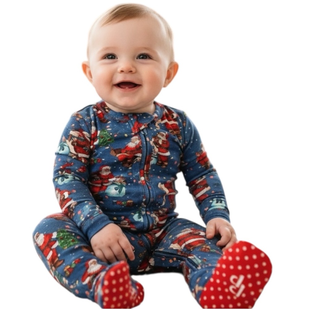 Posh Peanut One-Piece Footies, Ships‎ Fast, Holiday Ready, Santa, Blue Sz 3-6 Mo